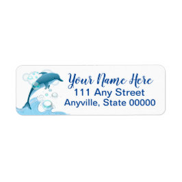 Lycklig Jumping Dolphin med Bubbles Returadress Etikett
