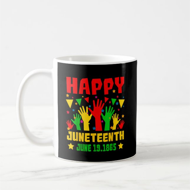 Lycklig Junetonde Gulten Black Red Grönt Händer Kaffemugg (Vänster)