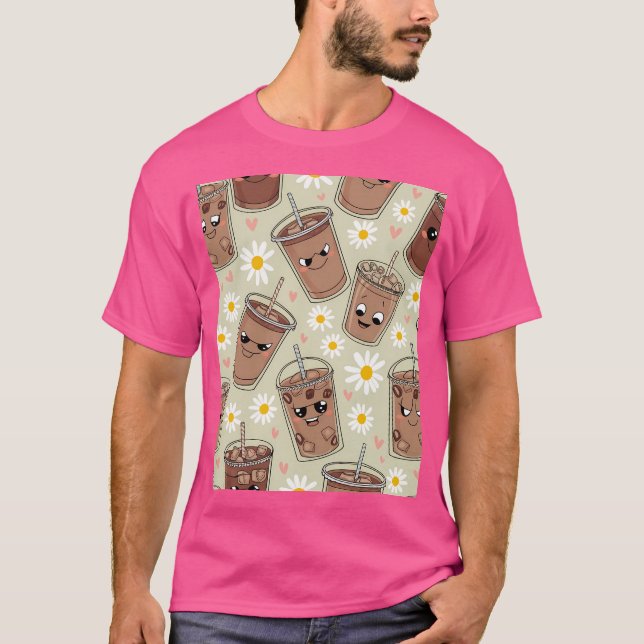 Lycklig Kaffe koppar T Shirt (Framsida)