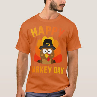 Lycklig kalkondag med söt fågel för thanksgiving d t shirt