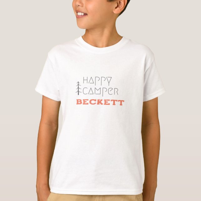lycklig-kameran. Anpassat namn Kids T-Shirt (Framsida)