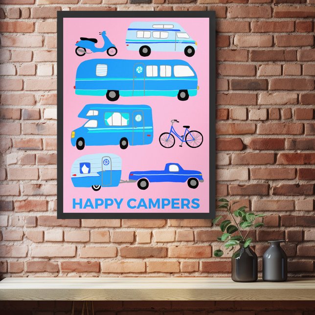 LYCKLIG KAMPER! Campervan Vanlife RV Trailer Rosa Poster (HAPPY CAMPERS! Campervan Vanlife RV Trailer Pink Poster
)