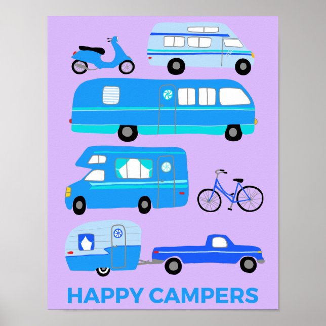 LYCKLIG KAMPER! Campervan Vanlife RV Trailer Rosa Poster (Framsidan)