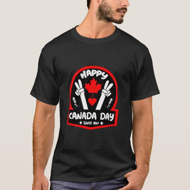 Lycklig Kanada Dag 1 juli T-Shirt (Framsida)