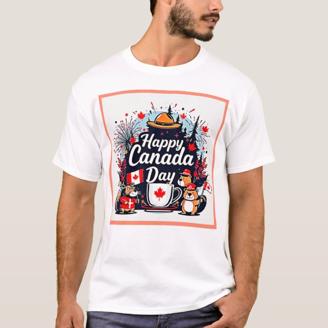Lycklig Kanada-dagen Roligt T Shirt (Framsida)