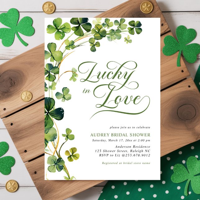 Lycklig kärlek Grön Shamrock Bröllopsdusch Inbjudningar (Skapare uppladdad)