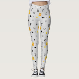 lycklig, kärlek, leende, musikemojis mönster på si leggings