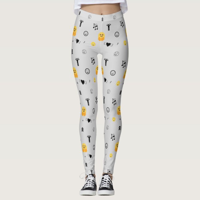 lycklig, kärlek, leende, musikemojis mönster på si leggings (Framsida)