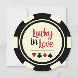 Lycklig kärlek Poker Chip Svart Off-White Bröllop Inbjudningar