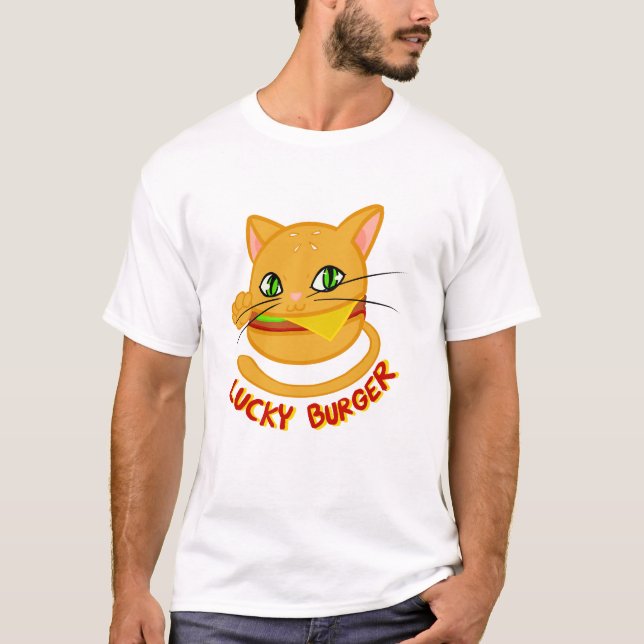 Lycklig Katt Burger T Shirt (Framsida)