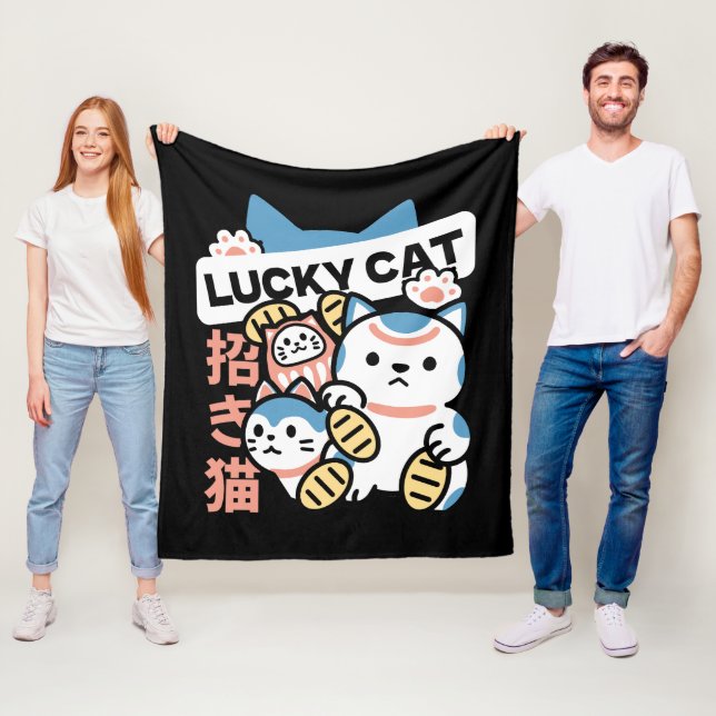 Lycklig Katt Konst – Maneki Neko med Guldmynt Fleecefilt (På plats)