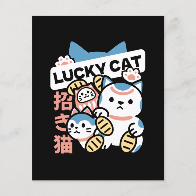 Lycklig Katt Konst – Maneki Neko med Guldmynt Flygblad (Framsidan)