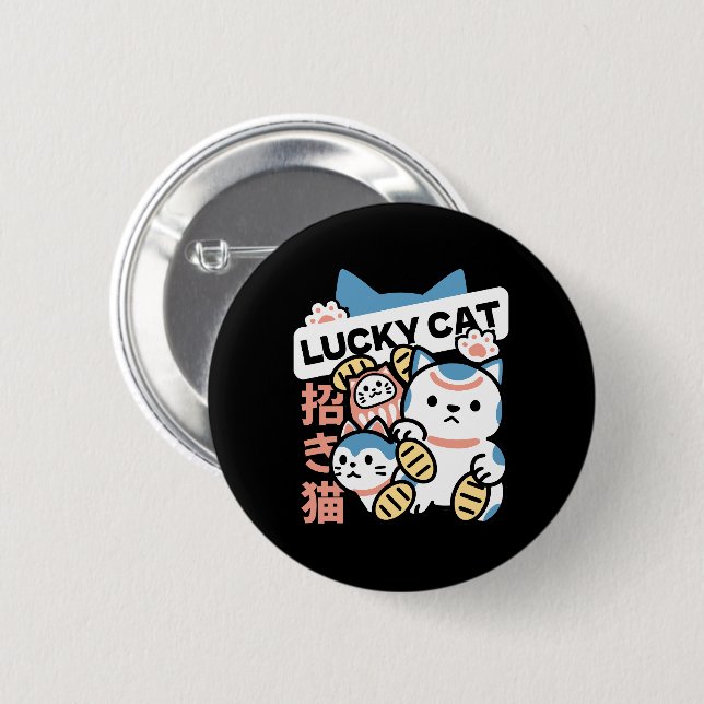 Lycklig Katt Konst – Maneki Neko med Guldmynt Knapp (Framsida & baksida)