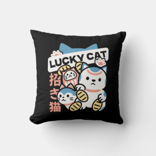 Lycklig Katt Konst – Maneki Neko med Guldmynt Kudde