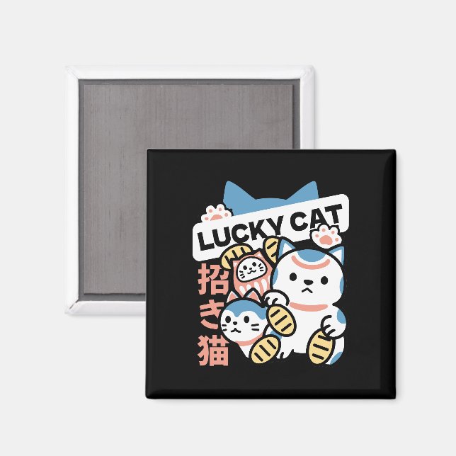 Lycklig Katt Konst – Maneki Neko med Guldmynt Magnet (Front/Back)
