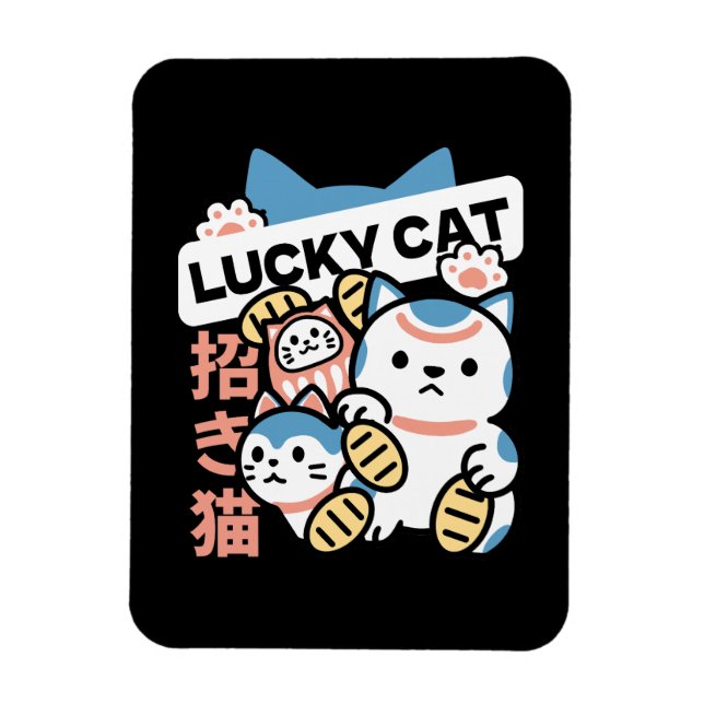 Lycklig Katt Konst – Maneki Neko med Guldmynt Magnet (Vertikal)