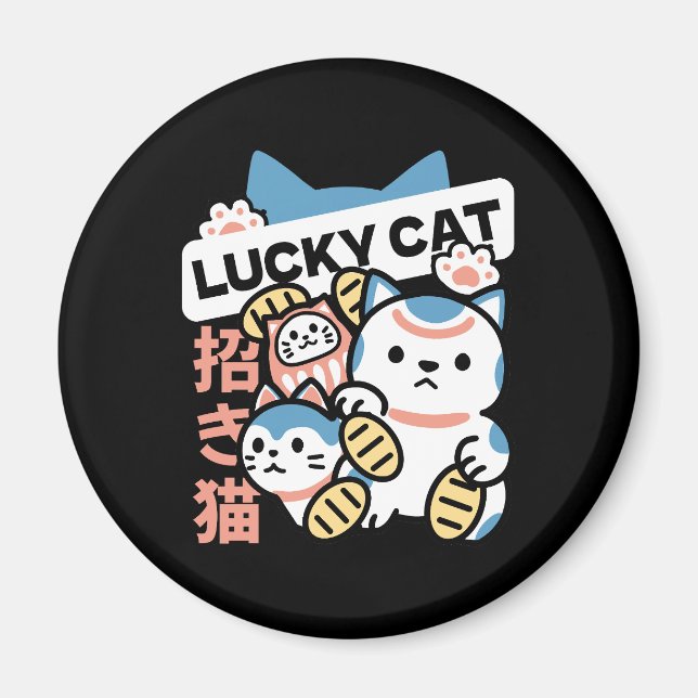 Lycklig Katt Konst – Maneki Neko med Guldmynt Magnet (Framsidan)