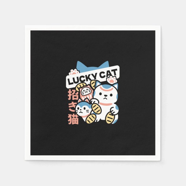 Lycklig Katt Konst – Maneki Neko med Guldmynt Pappersservett (Framsidan)