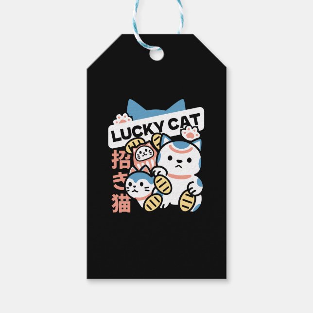 Lycklig Katt Konst – Maneki Neko med Guldmynt Presentetikett (Framsidan)