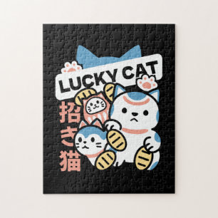 Lycklig Katt Konst – Maneki Neko med Guldmynt Pussel