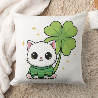 Lycklig Katt Kudd - Kawaii Klöver Design - Söt Kudde