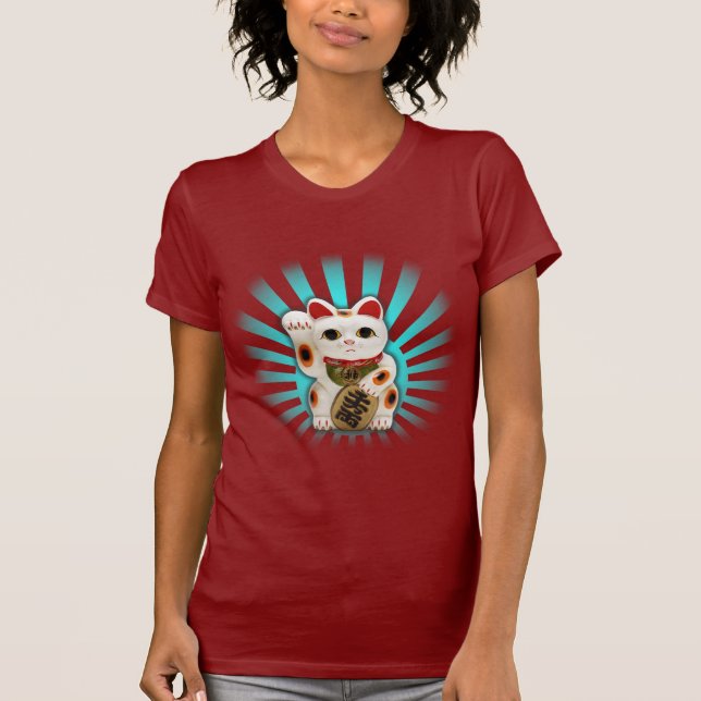 Lycklig katt (Maneki-neko) T Shirt (Framsida)