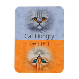 Lycklig Katt Matat Ledsen Katt Hungrig Magnet