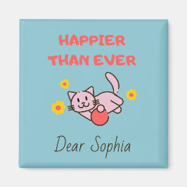 Lycklig Katt med blommor Magnet