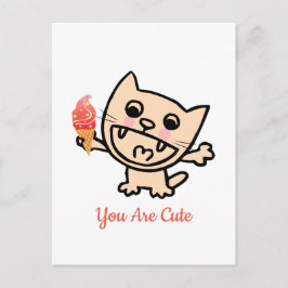 Lycklig-katt med isgrädde vykort