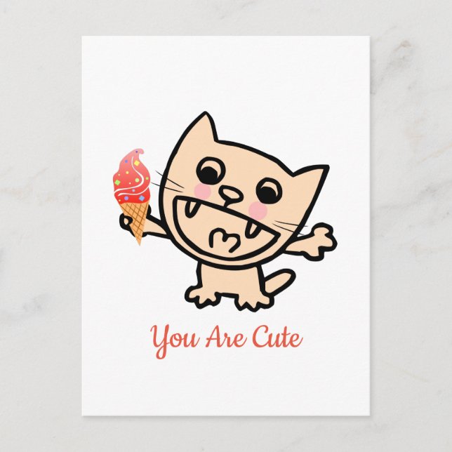 Lycklig-katt med isgrädde vykort (Framsida)