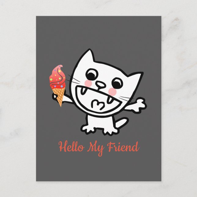 Lycklig-katt med isgrädde vykort (Framsida)