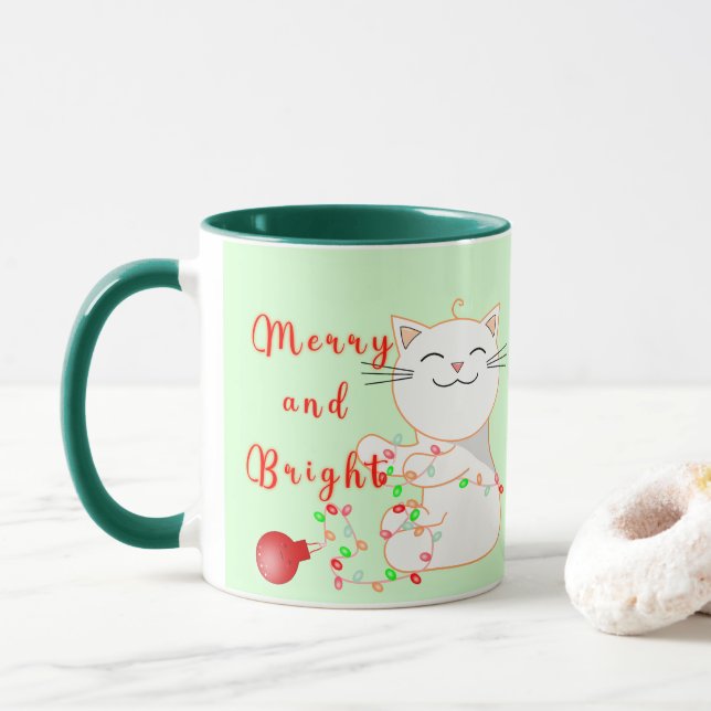 Lycklig-katt med LED-ljus | Cute-jul Mugg (Med munk)