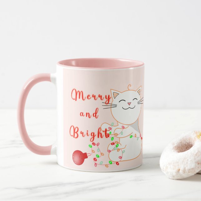 Lycklig-katt med LED-ljus | Cute-jul Mugg (Med munk)