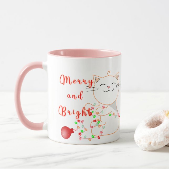 Lycklig-katt med LED-ljus | Cute-jul Mugg (Med munk)