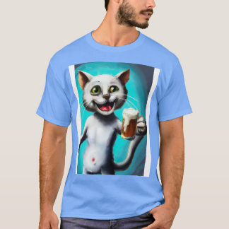 Lycklig Katt med öl 1 T Shirt