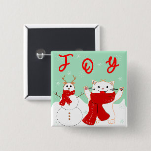 Lycklig Katt med Snögubbe Knapp för ljus jul