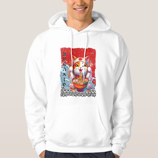 Lycklig katt nudelälskare hoodie (Framsida)