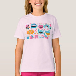 Lycklig, katt och monster ansikte t shirt