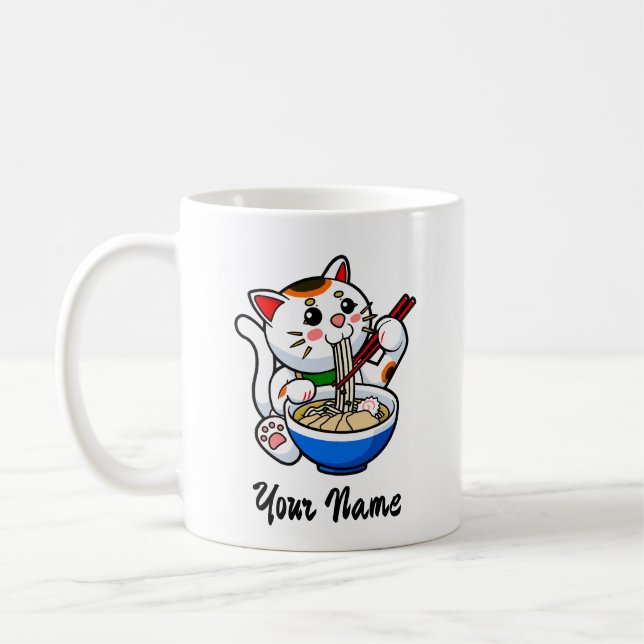 Lycklig katt Ramen- Personlig Kaffemugg (Vänster)
