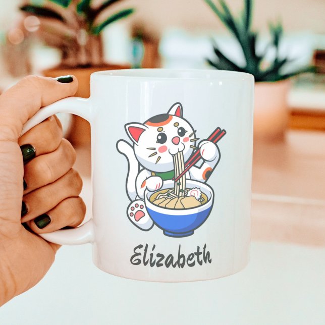 Lycklig katt Ramen- Personlig Kaffemugg (Skapare uppladdad)