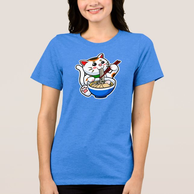 Lycklig Katt Ramen T Shirt (Framsida)