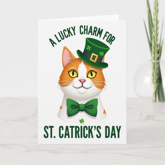 Lycklig Katt Shamrock Mönster Kort (Framsida)