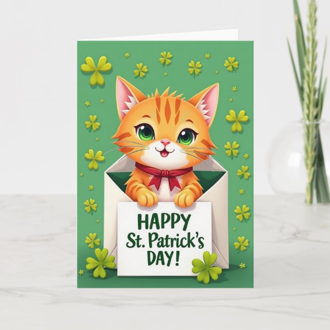 Lycklig Katt St Patricks Dag Kort (Framsida)