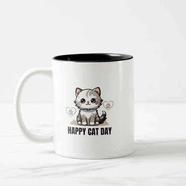 Lycklig-kattdagen Mugg - Cute Cat Design for Cat L (Vänster)