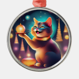 Lycklig-katten firar jul,Ornament Julgransprydnad Metall