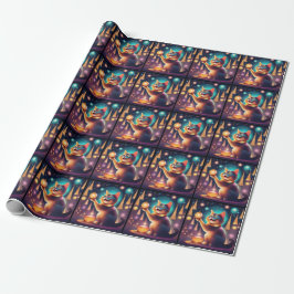 Lycklig-katten firar jul ، Wrapping Papper Presentpapper