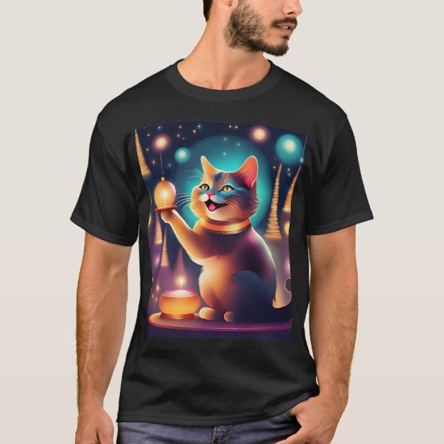 Lycklig-katten fyller år, dekorativ kudde t shirt (Framsida)