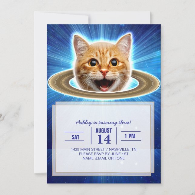 Lycklig-katten i rymden. inbjudningar (Framsida)