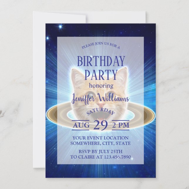 Lycklig-katten i rymden. inbjudningar (Framsida)