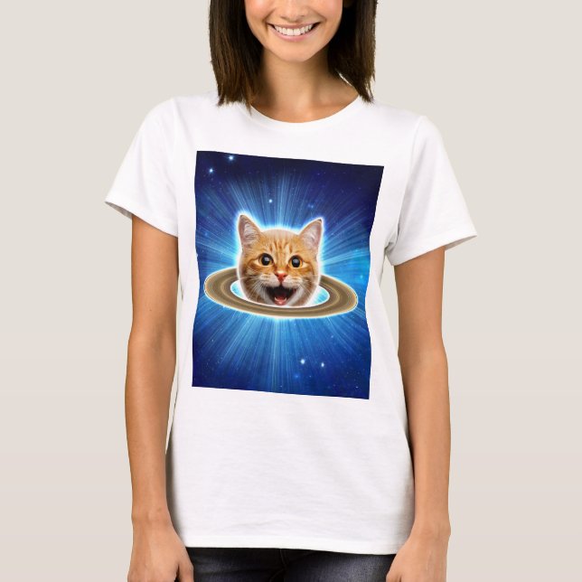 Lycklig-katten i rymden. t shirt (Framsida)